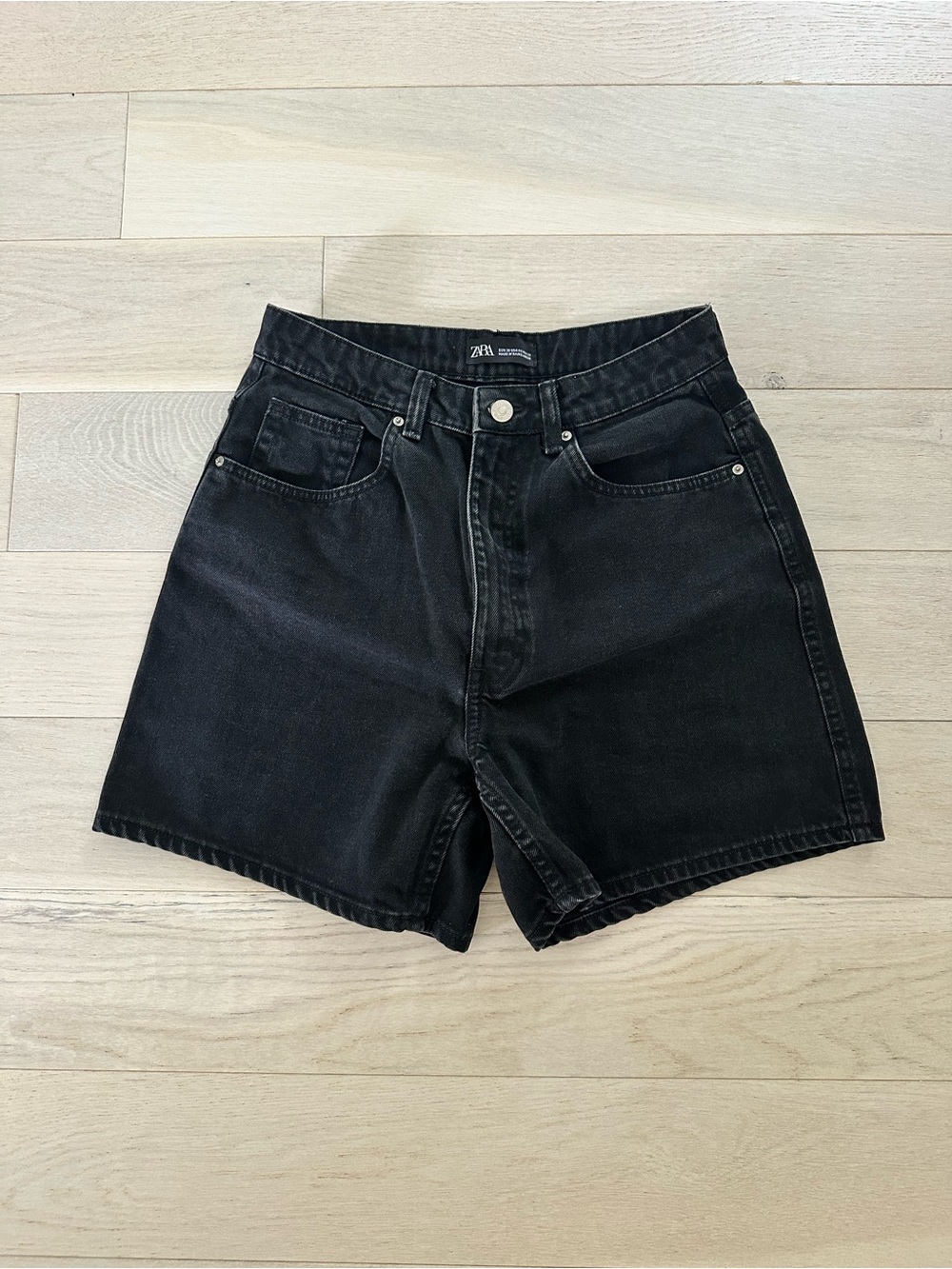 Zara Black High-Rise Denim Shorts